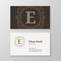 Business card monogram emblem letter E template design.