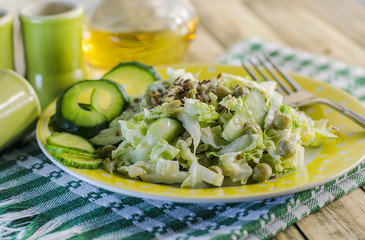 salad with green vegetables and flax seed