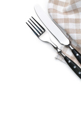 knife, fork and checkerd napkin