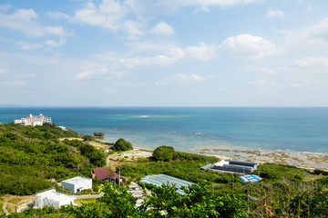 Fototapeta na wymiar Okinawa village with clear blue sky