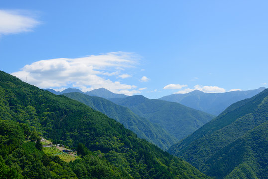 Southern Japan Alps and Shimoguri village in Iida, Nagano, Japan