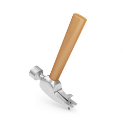 Claw Hammer Pulls a Metal Steel Nail from a Floor isolated on white background