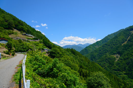 Southern Japan Alps and Shimoguri village in Iida, Nagano, Japan