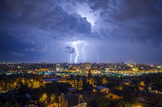 beautiful view of the lightning in the night city