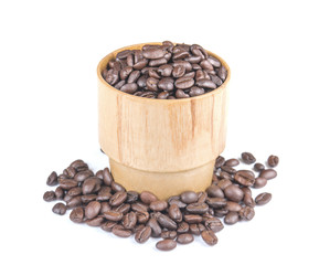 Coffee Beans,Wood glass on white background.