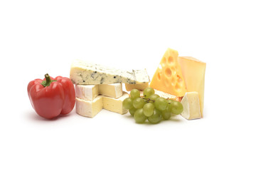 Various types of cheese isolated on white