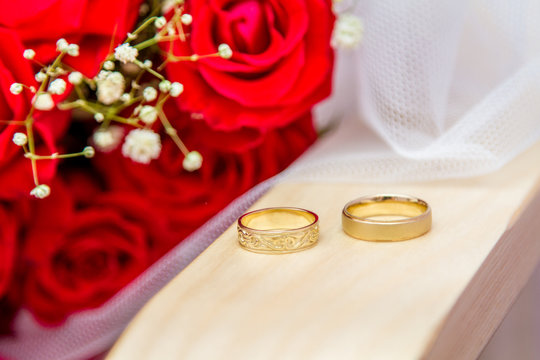 Wedding rings of bride and groom