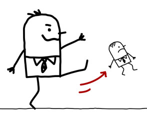 Obraz na płótnie Canvas cartoon big boss kicking out a small employee
