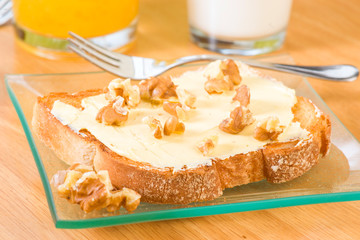 grilled French toast with butter and nuts