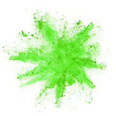 Fototapeta na wymiar Explosion of green powder on white background