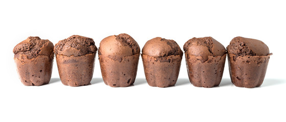 chocolate muffins with raisins isolated on white background