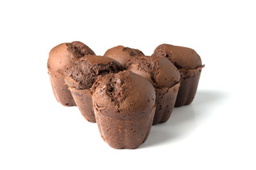 chocolate muffins with raisins isolated on white background