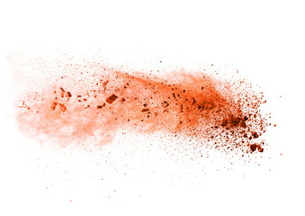 Fototapeta na wymiar Explosion of orange powder on white background