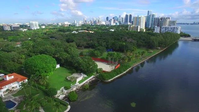 Stock aerial video of luxury mansions on Brickell Waterfront