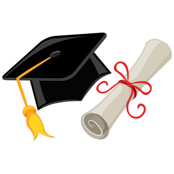  Illustration of Graduation cap, mortarboard and Diploma