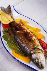 Seabuss with Vegetables, Lemon and Rosemary