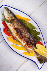 Seabuss with Vegetables, Lemon and Rosemary