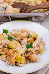 Baked Creamy Chicken, Potato  and Mushrooms