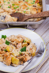 Baked Creamy Chicken, Potato  and Mushrooms