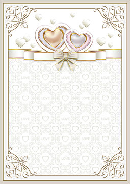   Wedding invitation with hearts and bow