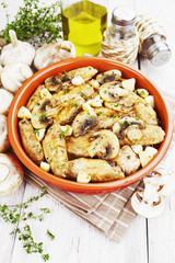 Chicken wings baked with mushrooms