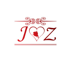 JZ love initial with red heart and rose