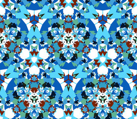 Blue seamless pattern. Seamless pattern composed of color abstract elements located on white background.
