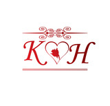 Hk Love Initial With Red Heart And Rose Stock Image And Royalty