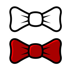 White and Red Bow Tie Icons, isolated on Light Background. Vector