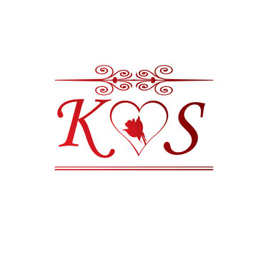 KS love initial with red heart and rose Stock Vector | Adobe Stock