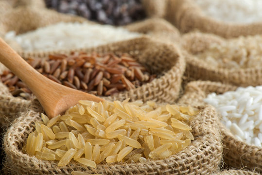 Closeup Brown Rice In A Bag