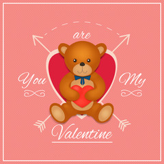 Valentines day card with teddy bear. Vector illustration