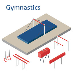 Isometric sport object. Gymnastics playground isolated on white. Sports infrastructure vector. Gymnastics ground and equipment vector. Location for web, app, game, informing