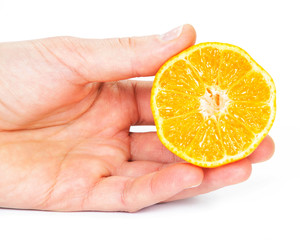 Young woman holding tangerine