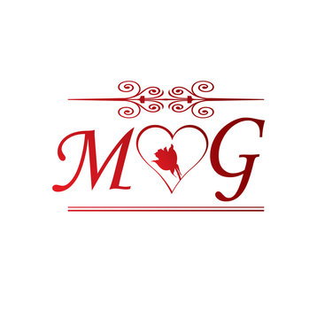 MG love initial with red heart and rose Stock Vector Adobe Stock