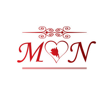 Mn Love Initial With Red Heart And Rose Stock Vector Adobe Stock