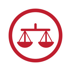 Flat red justice icon in circle on white