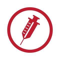 Flat red Syringe icon in circle on white