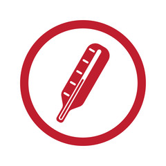 Flat red Thermometer icon in circle on white