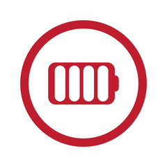 Flat red Battery icon in circle on white