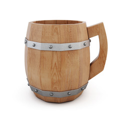 Wooden empty beer mug on a white background. 3d rendering
