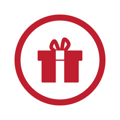 Flat red Gift  icon in circle on white