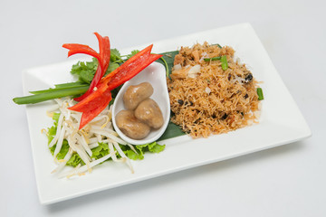 Sago pork, Thai Dessert and Appetizer on the mat