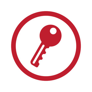 Flat red Key icon in circle on white
