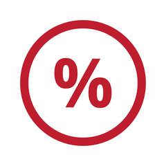 Flat red Percentage icon in circle on white