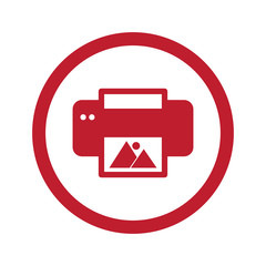 Flat red Photo Printing icon in circle on white