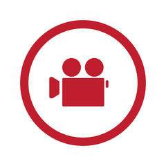 Flat red Video Camera icon in circle on white