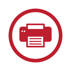 Flat red Printer icon in circle on white