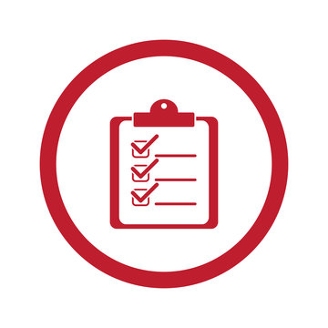 Flat red Clipboard Checklist icon in circle on white