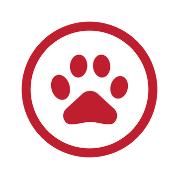 Flat red Paw Print icon in circle on white